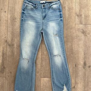 Sky & Sparrow Fringe Hem Ripped Jeans